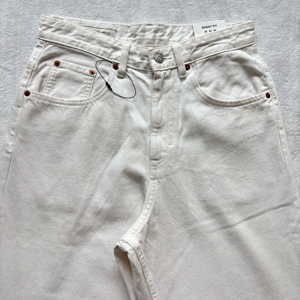 ZARA Baggy Fit Mid Rise Dropped Crotch Straight Leg White Denim Jean--NWT--29 - Picture 6 of 16